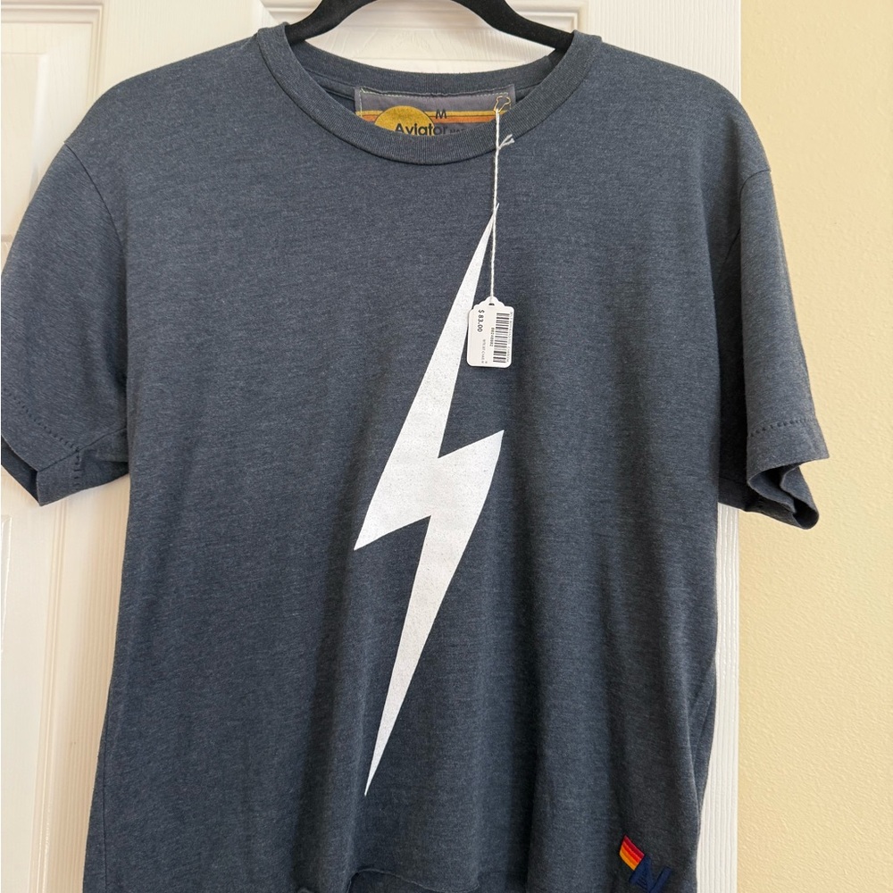Aviator Nation Charcoal Tee with Lightning Bolt - Picture 2 of 7